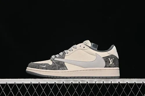 All categories Air Jordan Jordan series basketball shoes Air Jordan 1 Low High-end customized low-top sneakers Travis Scott x Fragment Design x Air Jordan 1 Low OG SP AJ1 Joe 1 LV joint name snake pattern gray low-top cultural casual sneakers XS7089-619